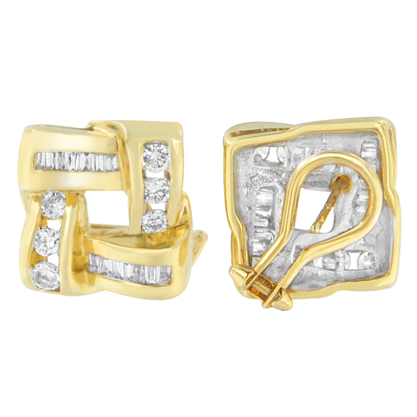 14K Yellow Gold Round and Baguette Cut Diamond Earrings (1 3/4 cttw, H-I Color, VS2-SI1 Clarity)