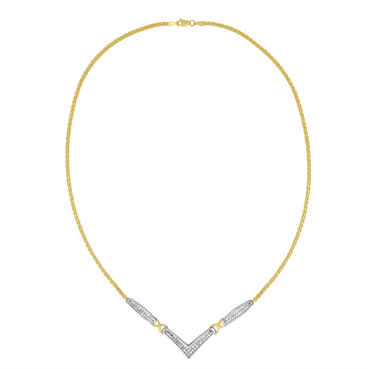 14K Yellow and White Gold 2.0 Cttw Princess Cut Diamond Flared and X-Station V Shaped 18' Franco Chain Statement Necklace (H-I Color, SI2-I1 Clarity)