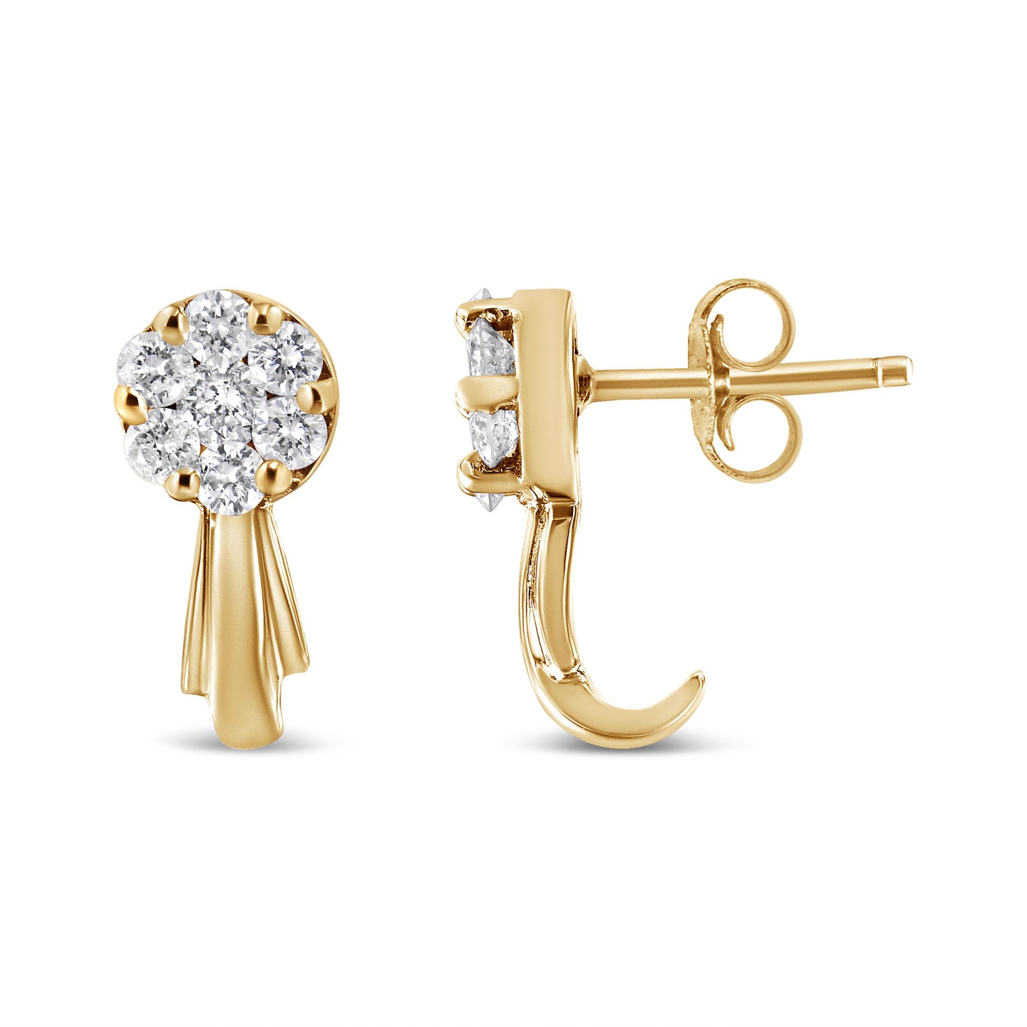 14K Gold 3/4 Cttw Diamond Floral Cluster Drop and Dangle Stud Earrings (H-I Color, I1-I2 Clarity)