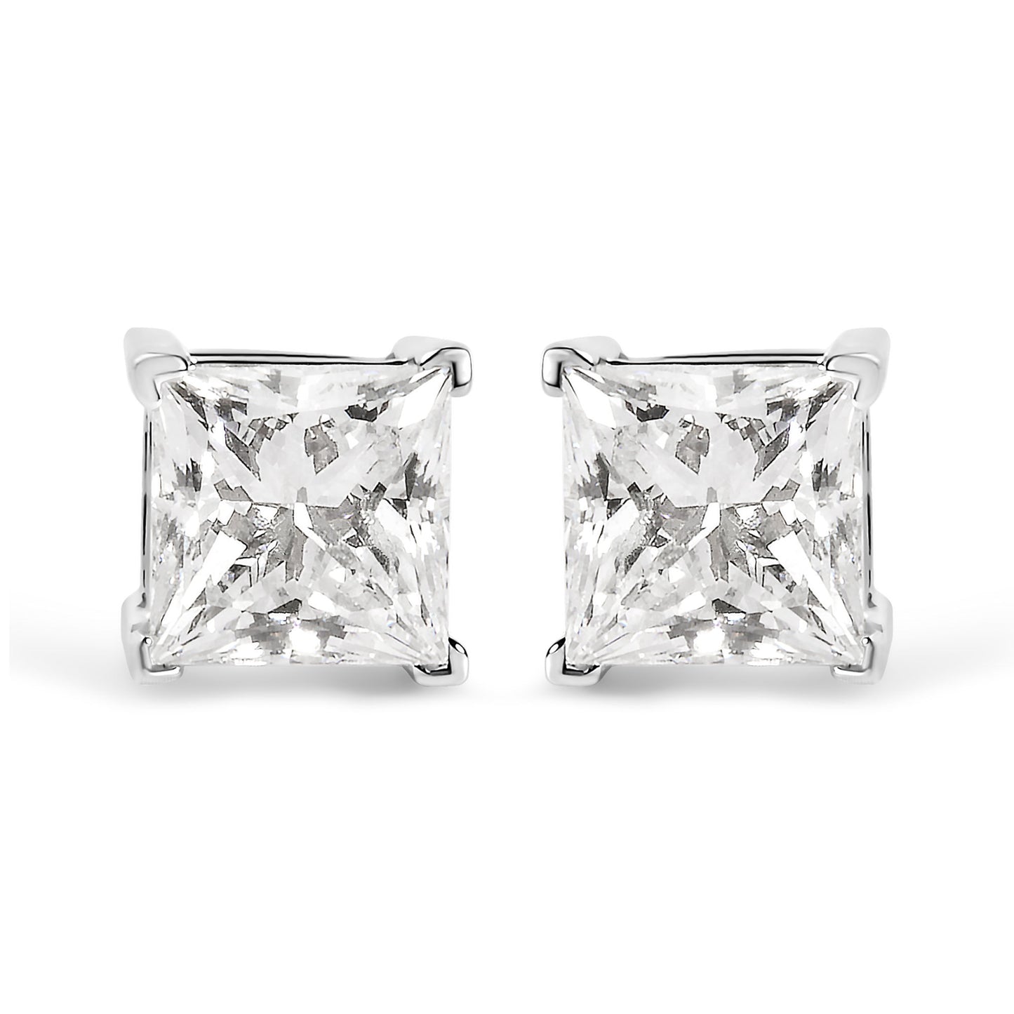 14K White Gold 1 1/2 Cttw Clarity Enhanced Princess Cut Diamond Solitaire Stud Earrings (I-J Color, I1-I2 Clarity)