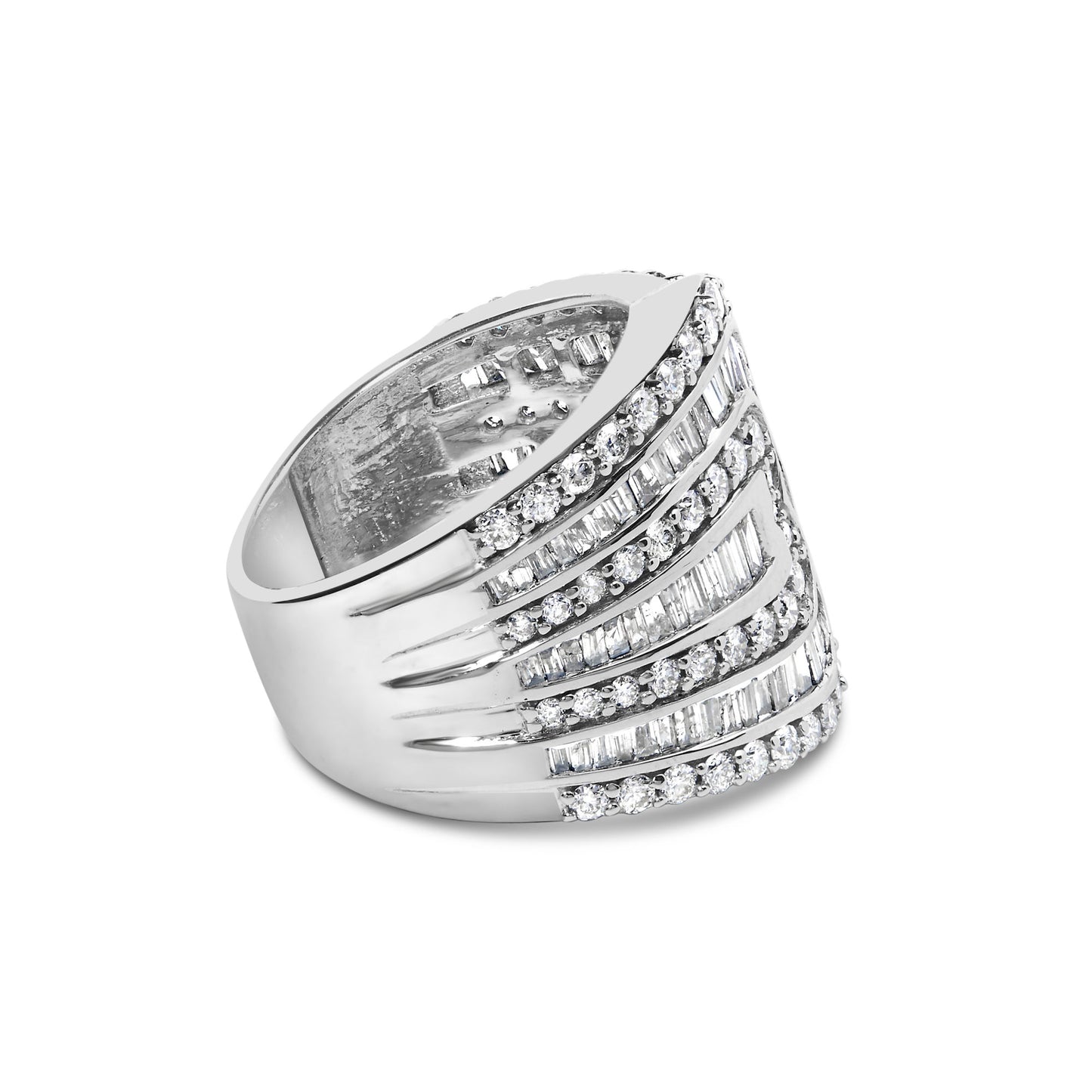 10K White Gold 2 1/2 Cttw Round and Baguette-Cut Diamond Multi-Row Bypass Ring (J-K Color, I2-I3 Clarity)