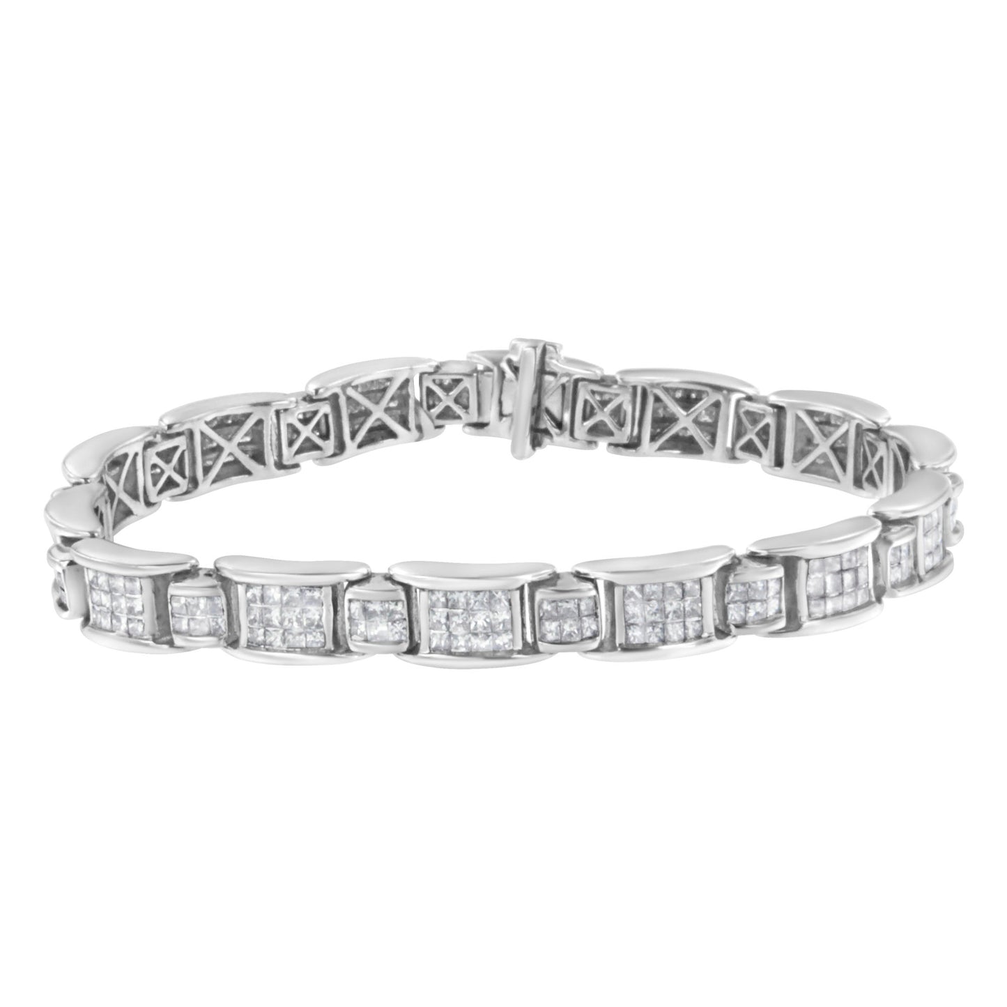 14K White Gold 5.0 Cttw Princess-Cut Diamond Rectangular Alternating Station 7" Tennis Bracelet (G-H Color, SI1-SI2 Clarity)