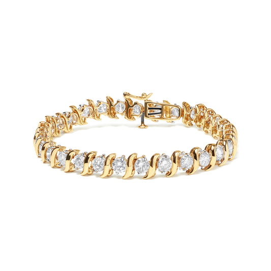 14K Yellow Gold 10.0 Cttw 2-Prong Set Round Cut Diamond S-Link Bracelet (J-K Color, SI2-I1 Clarity) -7.5" Inches