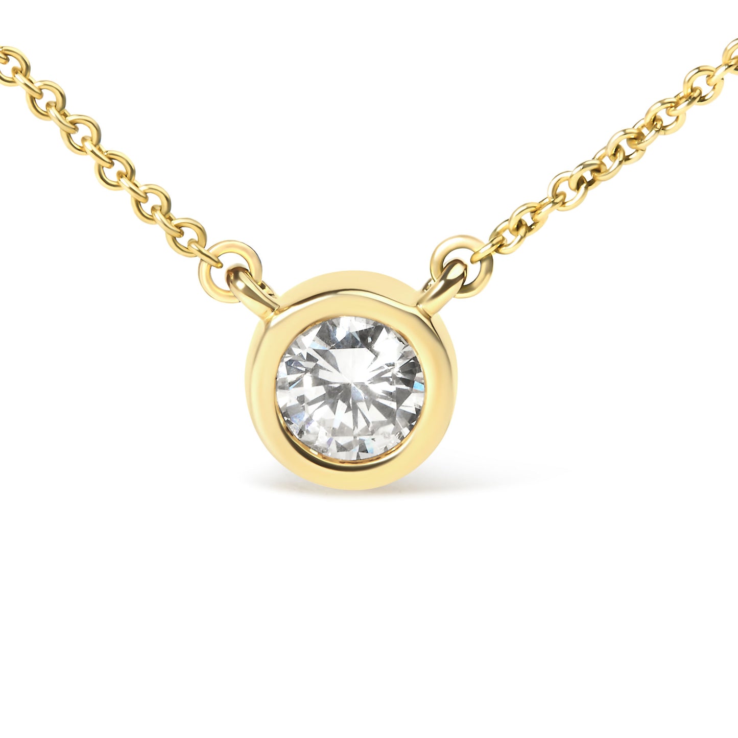 10K Yellow Gold 1/2 Carat Round Brilliant-Cut Diamond Modern Bezel-Set Solitaire 16"-18" Pendant Necklace (H-I Color, SI2-I1 Clarity)