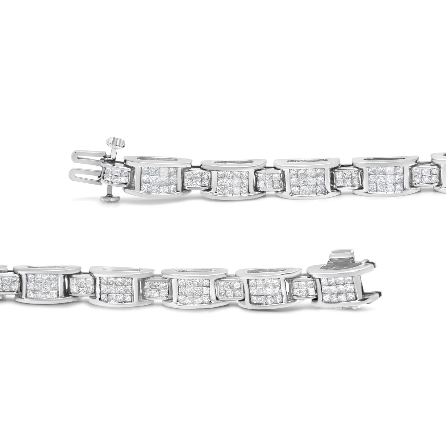 14K White Gold 5.0 Cttw Princess Cut Diamond Invisible Set Alternating Size D Shaped Links Tennis Bracelet (H-I Color, SI2-I1 Clarity) - 7'