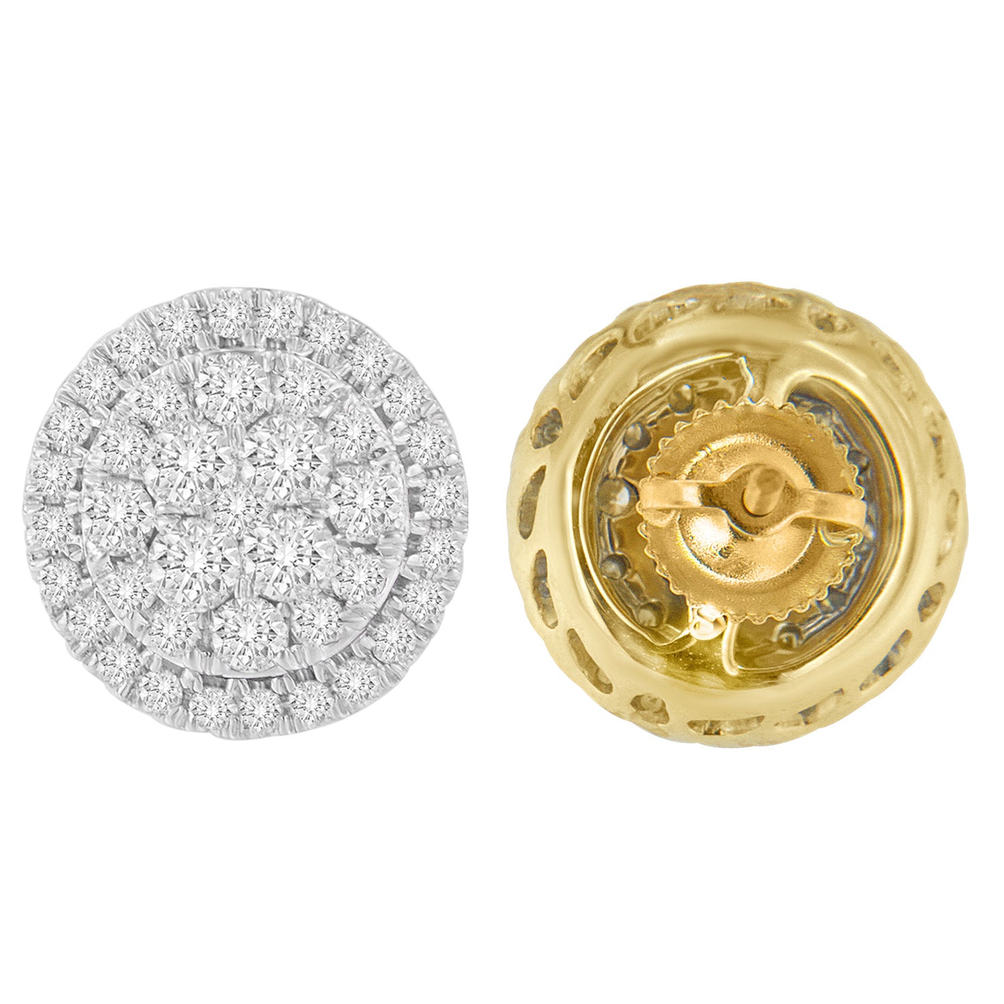 10K Yellow Gold Round Cut Diamond Earrings (1.5 cttw, H-I Color, I2-I3 Clarity)