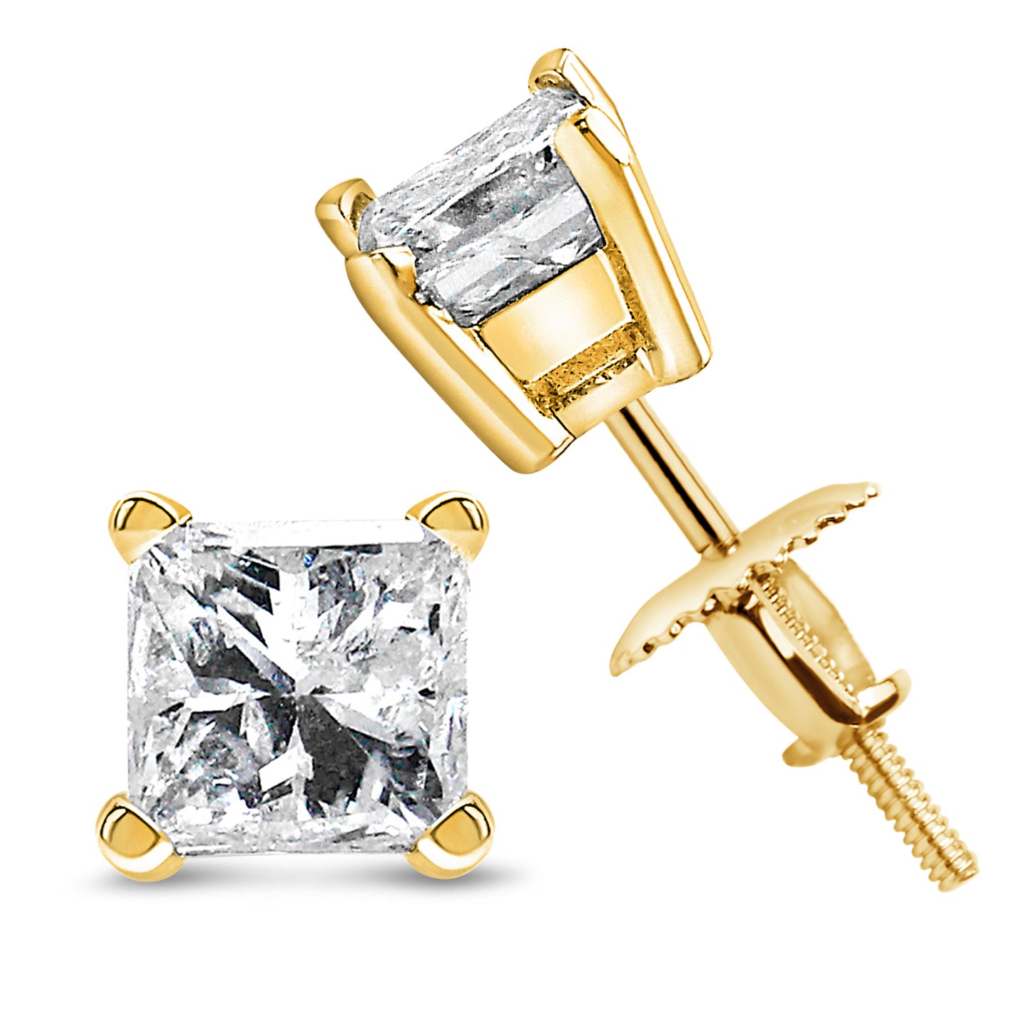 IGI Certified 14K Gold 1.00 Cttw Princess-Cut Square Diamond 4-Prong Solitaire Stud Earrings (I-J Color, VS1-VS2 Clarity)