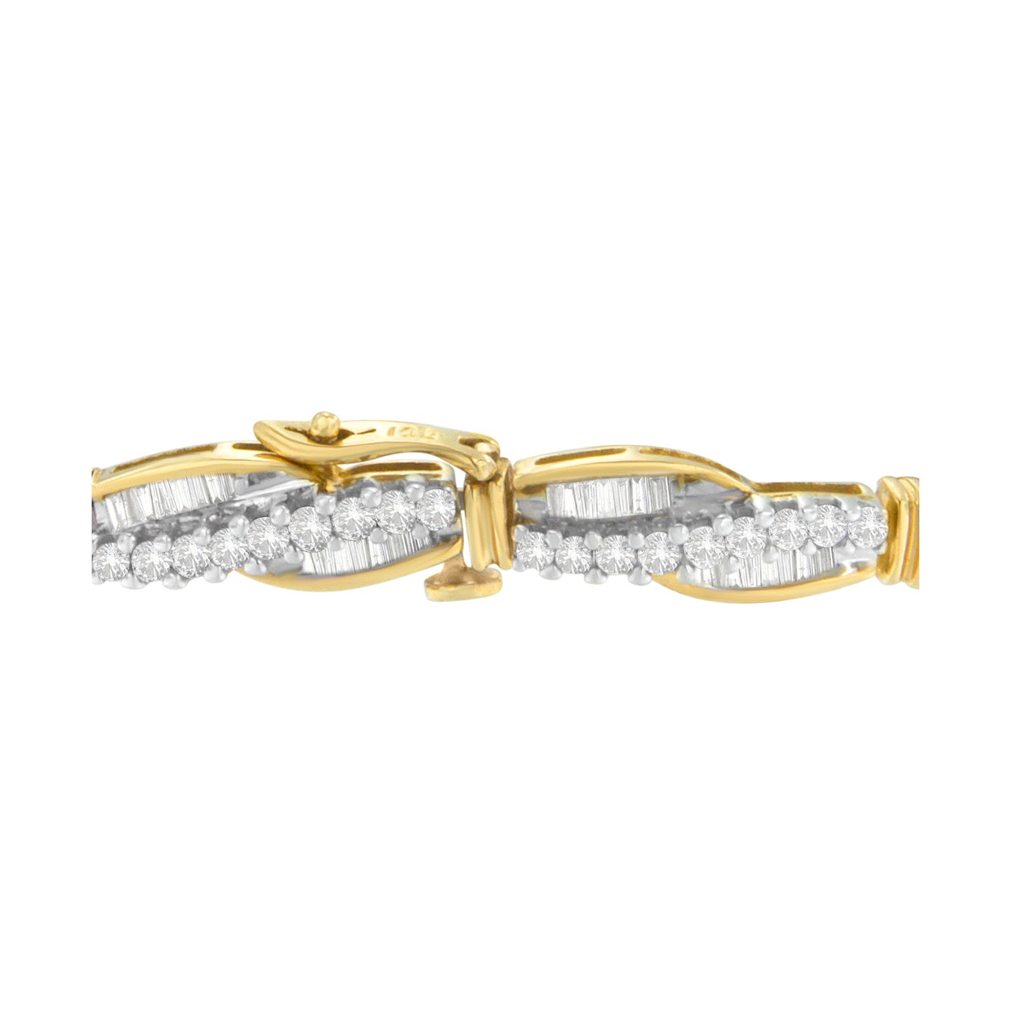 14K Yellow Gold Round and Baguette Cut Winding Love Diamond Bracelet (3.00 cttw, H-I Color, SI1-SI2 Clarity)