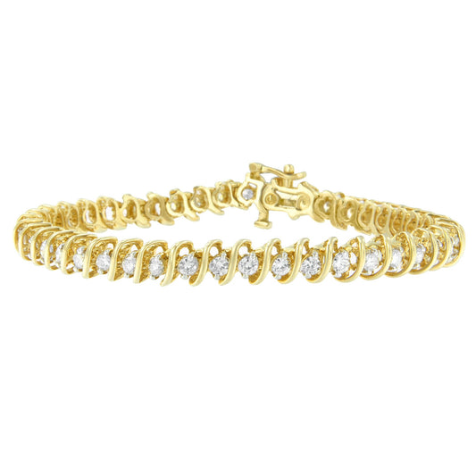 14K Yellow Gold Round Cut Diamond Spiral Link Bracelet (3.00 cttw, H-I Color, SI2-I1 Clarity)