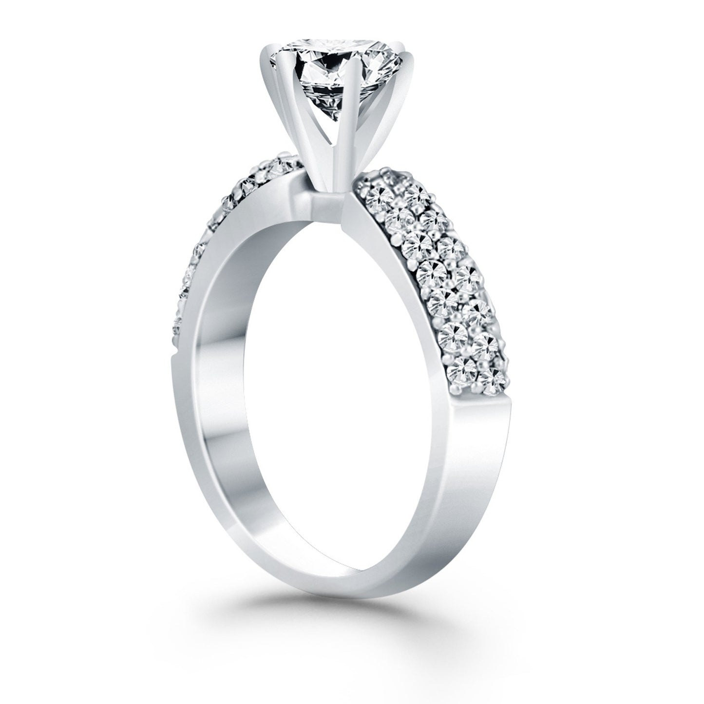 14k White Gold Triple Row Pave Diamond Engagement Ring