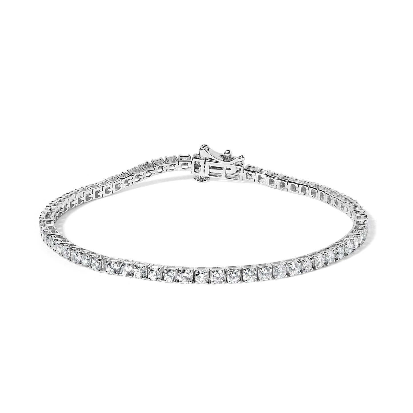 14K White Gold Lab Grown 4.00 Cttw Round Brilliant Cut Diamond Prong Set Classic Tennis Bracelet (F-G Color, VS2-SI1 Clarity)