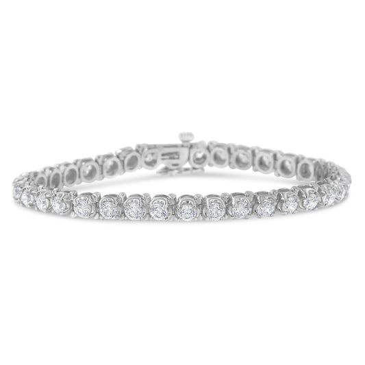 IGI Certified 7.0 Cttw Round-Brilliant Diamond 14K White Gold 7' Hinged Tennis Bracelet (H-I Color, I1-I2 Clarity)