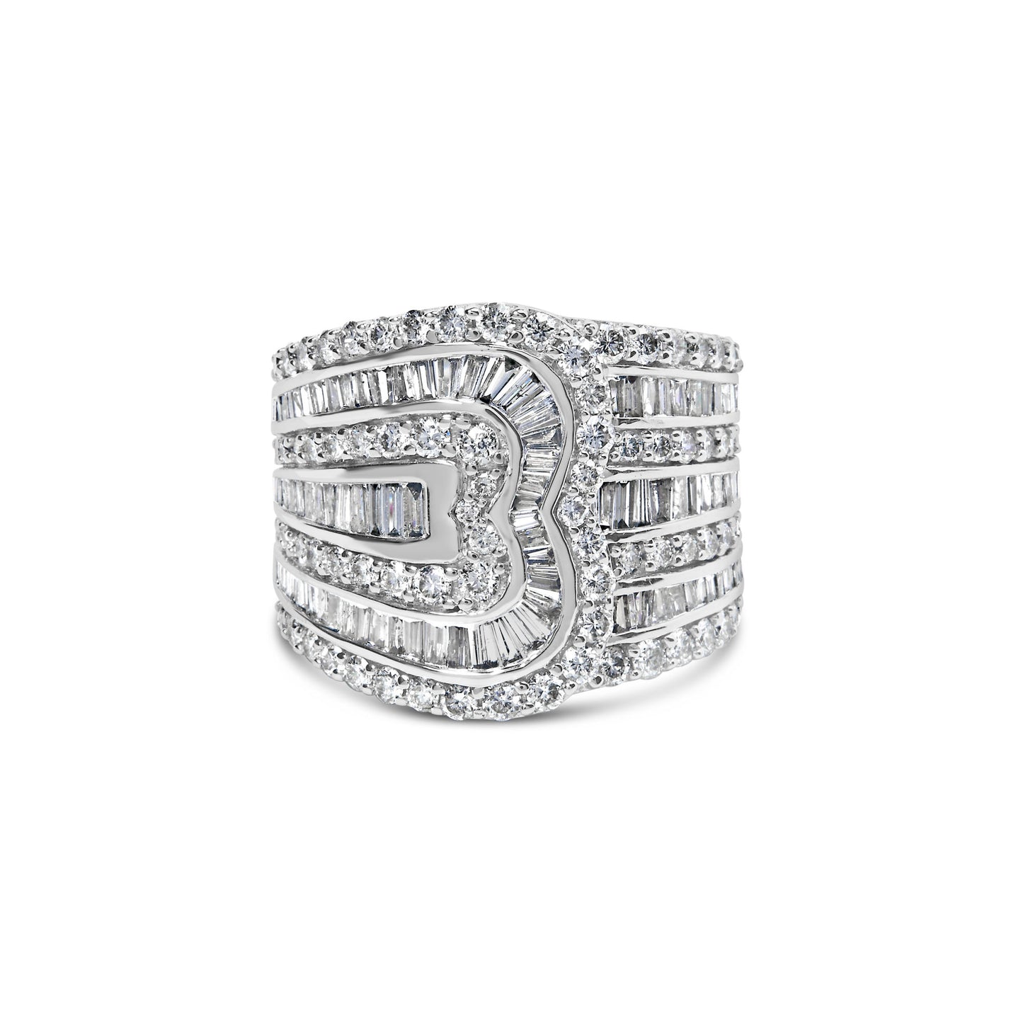 10K White Gold 2 1/2 Cttw Round and Baguette-Cut Diamond Multi-Row Bypass Ring (J-K Color, I2-I3 Clarity)