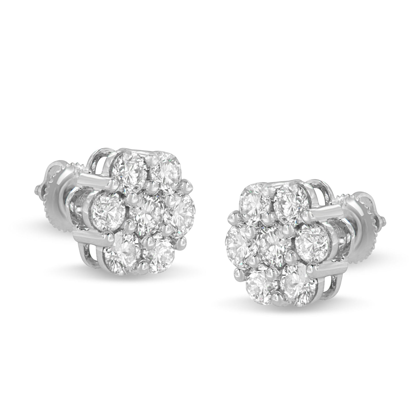 14K White Gold 3.0 Cttw Lab Grown Diamond Floral Cluster Stud Earring (F-G Color, VS2-SI1 Clarity)