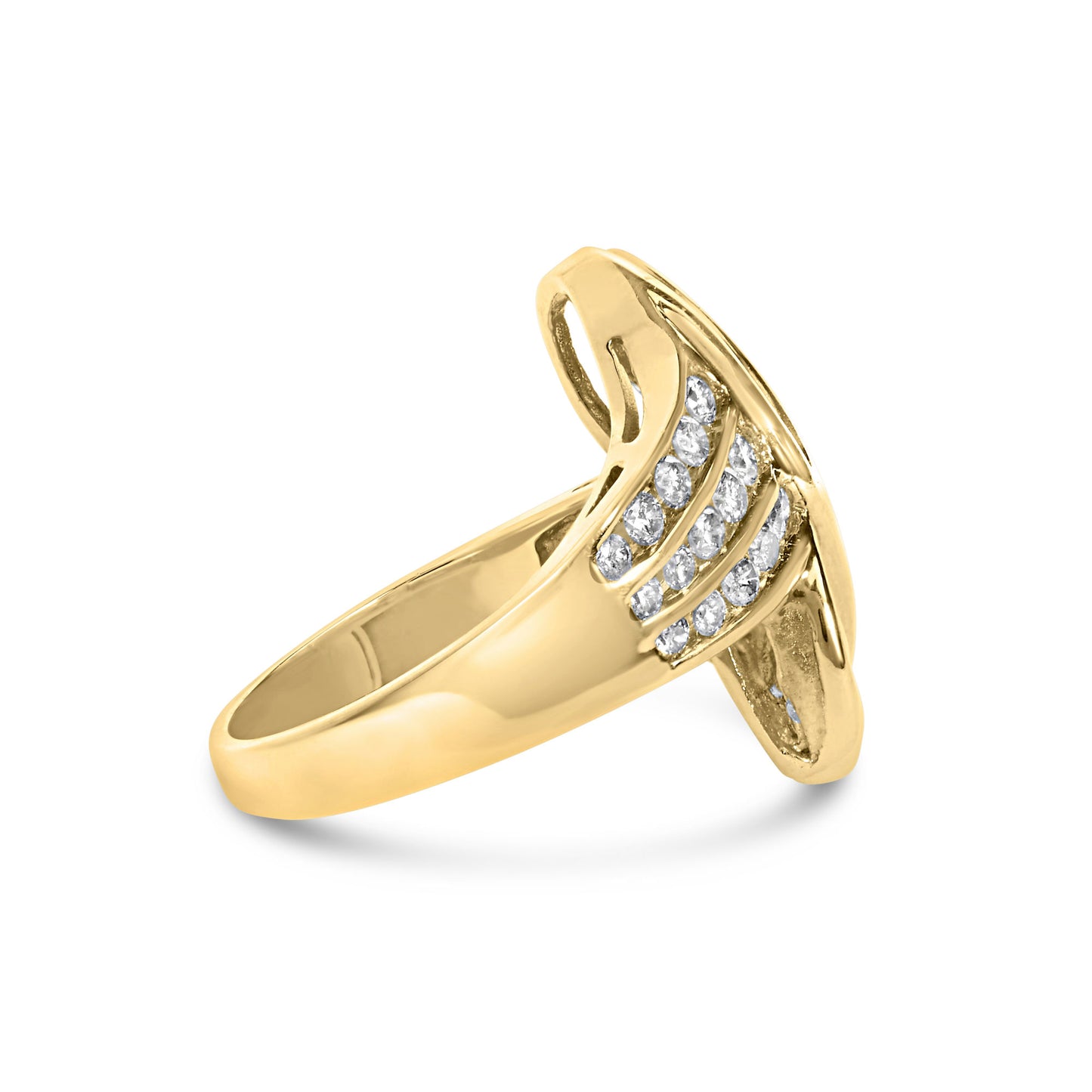 14K Yellow Gold 1 1/3 Cttw Channel Set Diamond Bypass Cocktail Ring (J-K Color, I1-I2 Clarity) - Ring Size 7