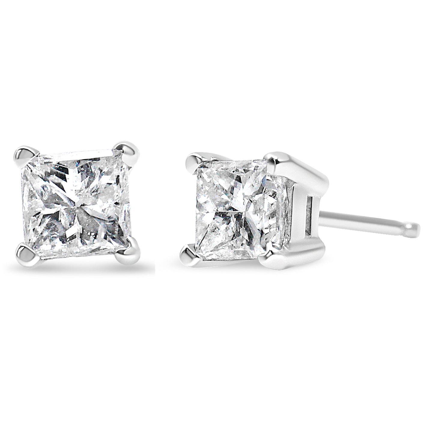 14K White Gold 1.00 Cttw Princess-Cut Square Near Colorless Diamond Classic 4-Prong Solitaire Stud Earrings (G-H Color, SI1-SI2 Clarity)