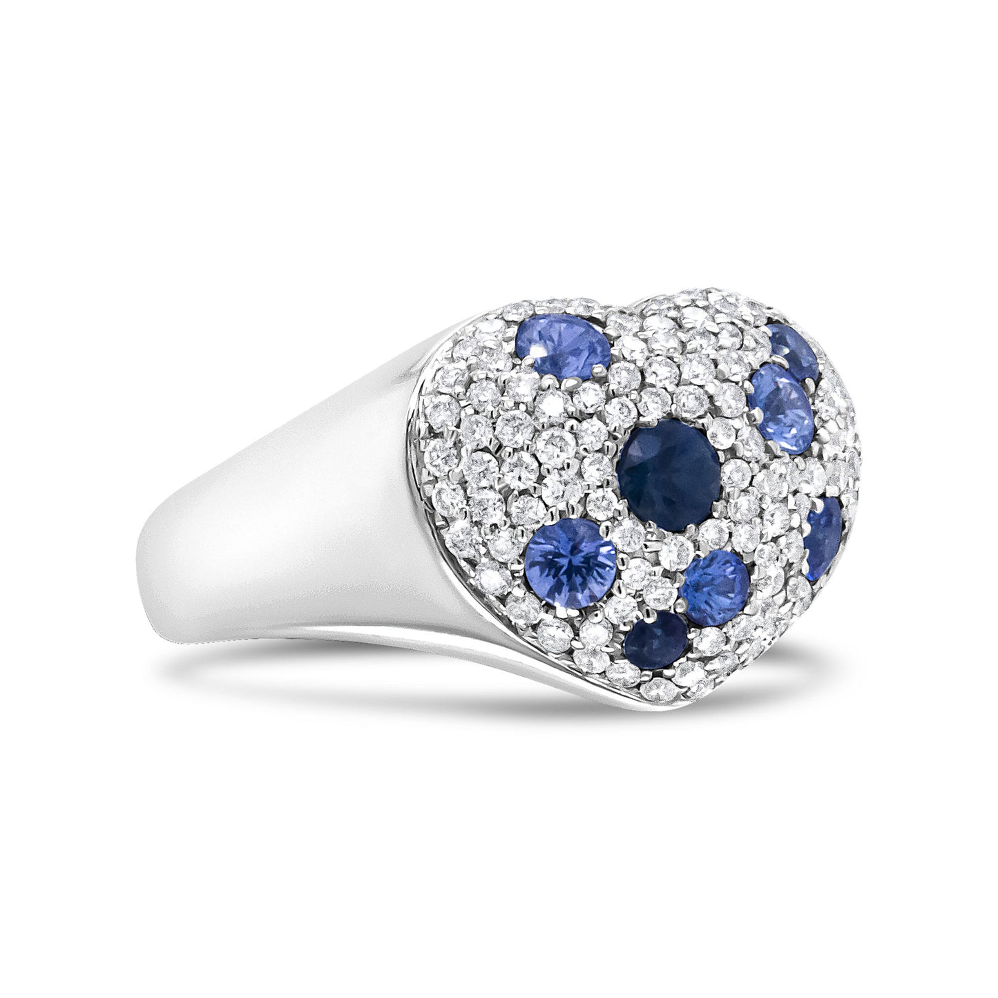 18K White Gold Blue Sapphire and 5/8 Cttw Diamond Cluster Heart Shaped Ring (F-G Color, VS1-VS2 Clarity) - Size 7.5