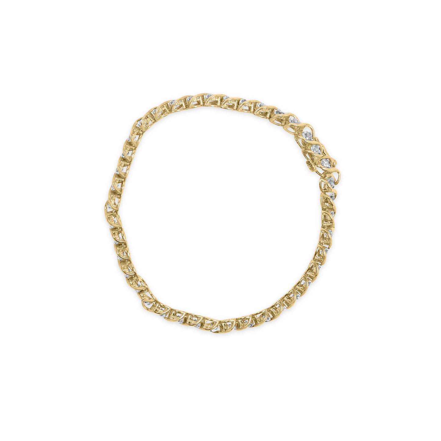 10K Yellow Gold 3 cttw Round-Cut Diamond Spiral Link 7.50" Bracelet (I-J Color, I1-I2 Clarity)