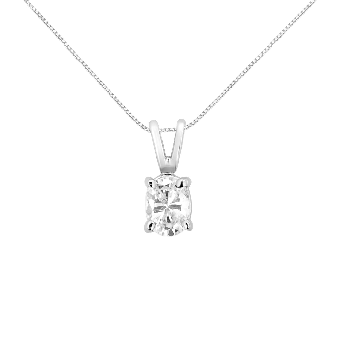 AGS Certified 14K White Gold 1/3 cttw Diamond Oval 18" Pendent Necklace (H-I Color, VS1-VS2 Clarity)