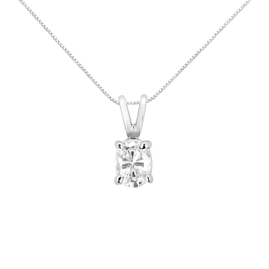 AGS Certified 14K White Gold 1/3 cttw Diamond Oval 18" Pendent Necklace (H-I Color, VS1-VS2 Clarity)