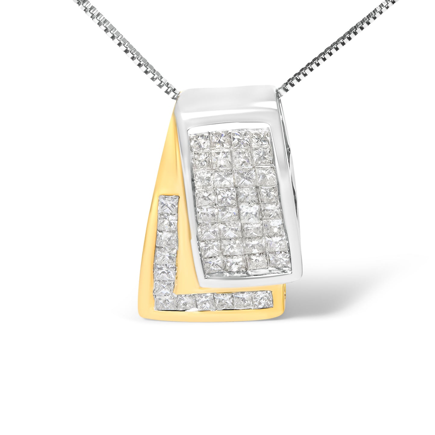 14K Gold 1.0 Cttw Princess Cut Diamond Two Tone Foldover Box Pendant 18' Box Chain Necklace (H-I Color, SI2-I1 Clarity)