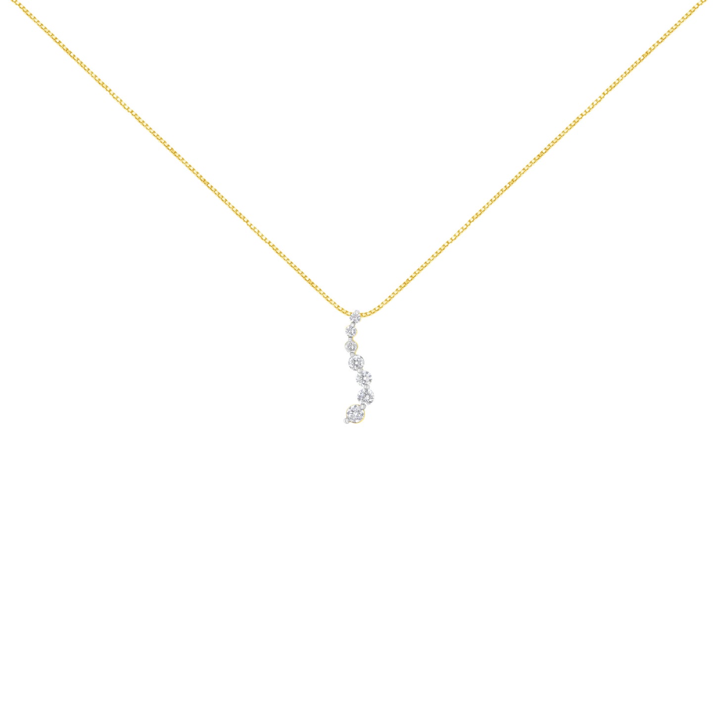 AGS Certified 14K Yellow Gold 2.0 Cttw Baguette and Brilliant Round-Cut Diamond Journey 18" Pendant Necklace (F-G Color, I1-I2 Clarity)