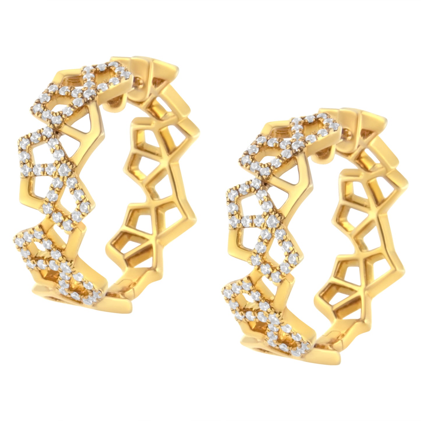 14K Yellow Gold 3/4 Cttw Diamond Honeycomb Hoop Earrings (G-H Color, SI1-SI2 Clarity) - 24MM