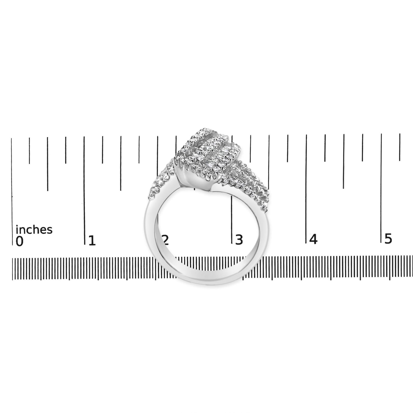 14K White Gold 1-1/2 Cttw Round and Baguette Diamond Bypass Cocktail Ring Band (H-I Color, SI1-SI2 Clarity)