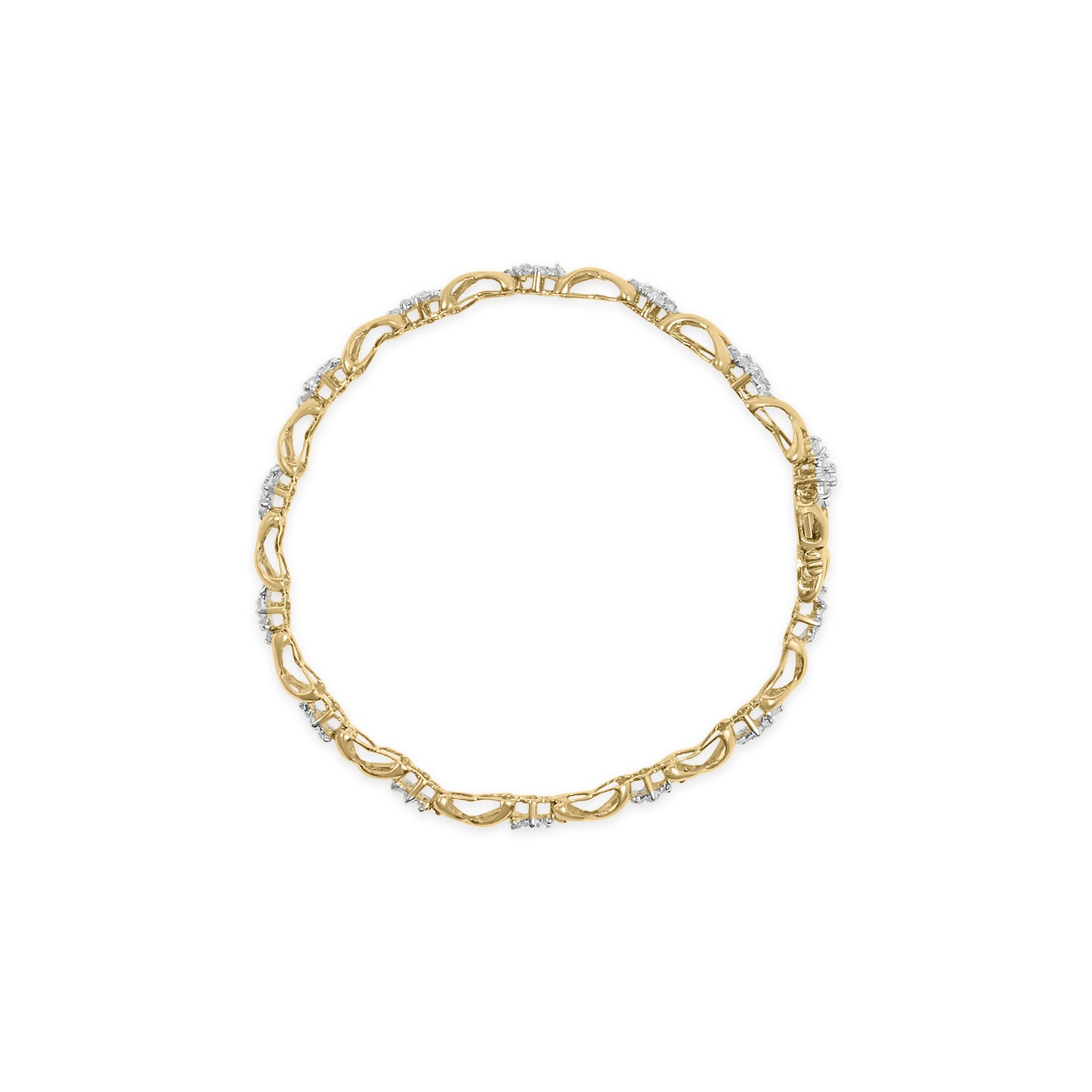 10k Yellow Gold 2.00 Cttw Diamond Cluster and Alternating "X" Link Bracelet (I-J Color, I3 Clarity) - 7"