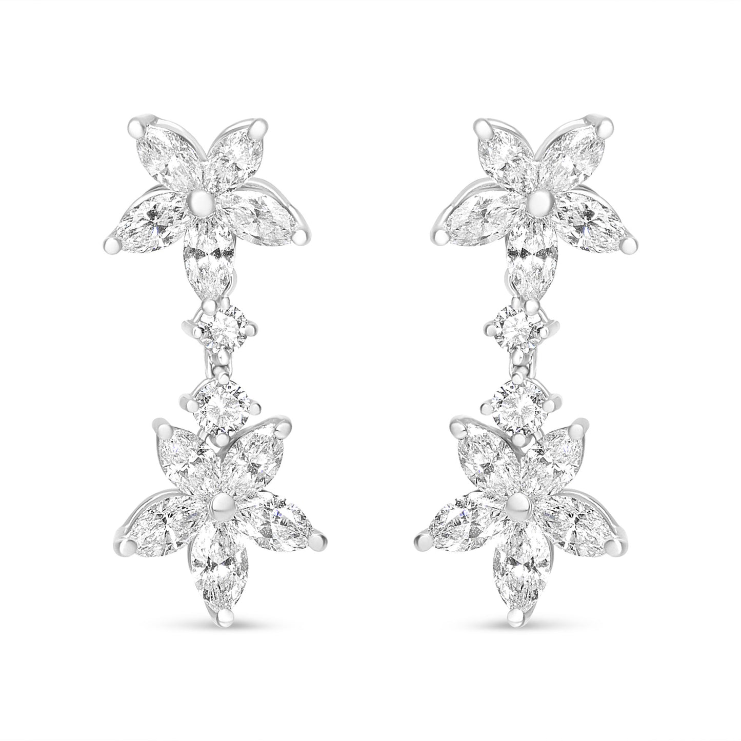 18k White Gold 6.0 Cttw Marquise Diamond Floral Dangle Drop Earrings (E-F Color, VS1-VS2 Clarity)