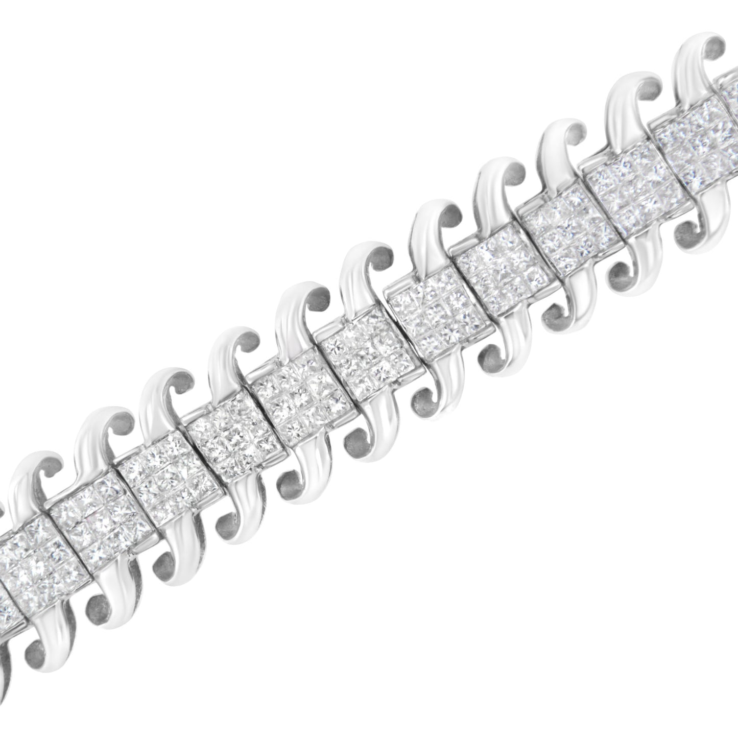 14K White Gold 5.0 Cttw Princess Cut Diamond 7" Invisible Set Wavy S-Link Tennis Bracelet (G-H Color, SI1-SI2 Clarity)