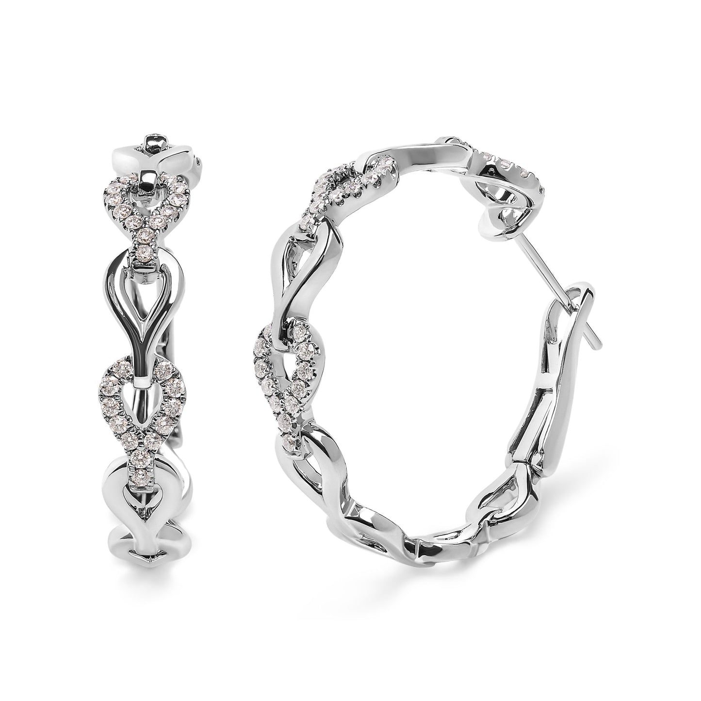 14K White Gold 1/2 Cttw Diamond Open Link Hoop Earrings (G-H Color, SI1-SI2 Clarity)