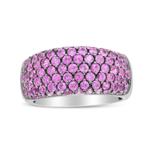 18K White Gold and Black Rhodium Multi Row Pink Sapphire Classic Band Ring - Ring Size 6.5