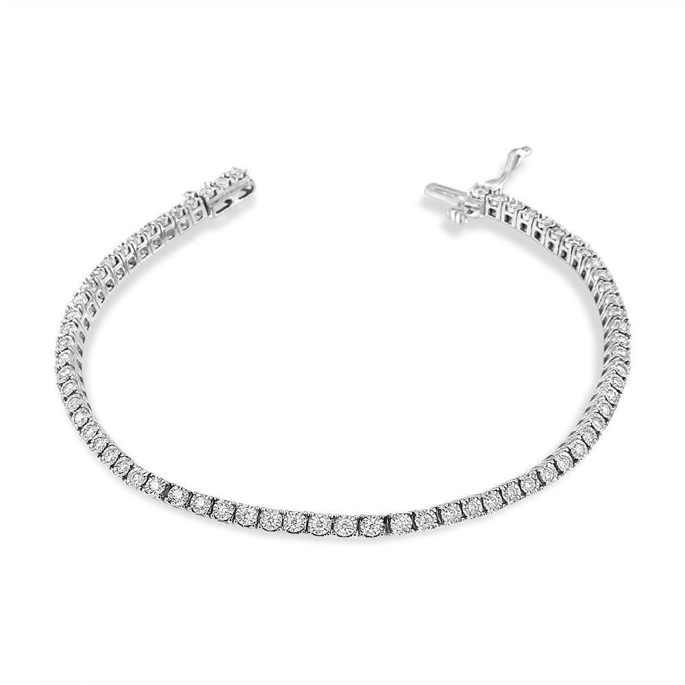 14K White Gold 1.0 Cttw Miracle Set Round-Cut Lab Grown Diamond Illusion Tennis Bracelet (F-G Color, VS2-SI1 Clarity) Size 7"