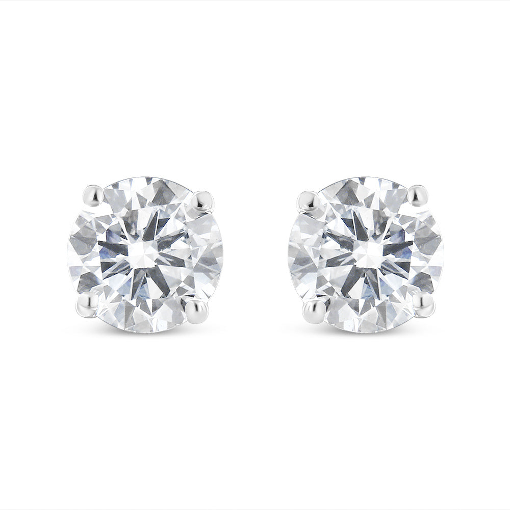 14K White Gold 1.00 Cttw Round Brilliant-Cut Diamond Classic 4-Prong Stud Earrings with Screw Backs (H-I Color, I1-I2 Clarity)