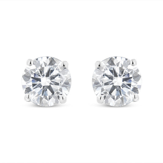 14K White Gold 1.00 Cttw Round Brilliant-Cut Diamond Classic 4-Prong Stud Earrings with Screw Backs (H-I Color, I1-I2 Clarity)