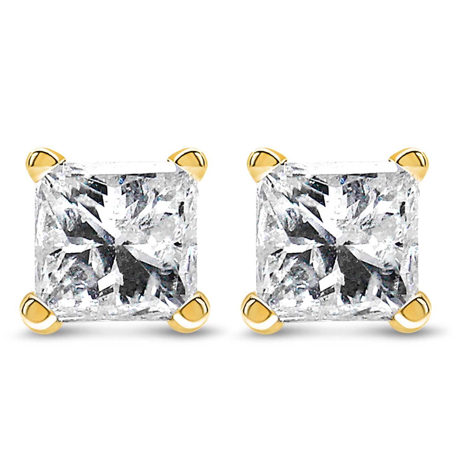 IGI Certified 14K Gold 1.00 Cttw Princess-Cut Square Diamond 4-Prong Solitaire Stud Earrings (I-J Color, VS1-VS2 Clarity)