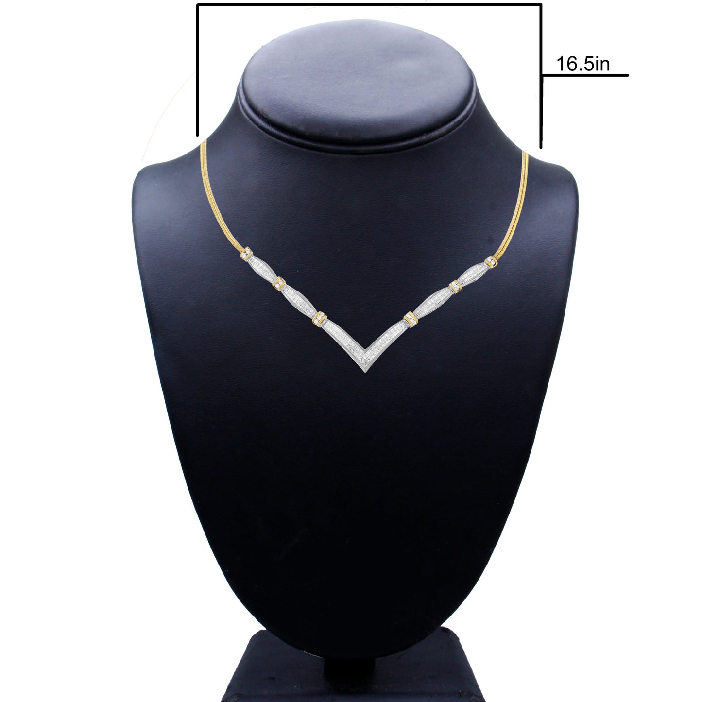 14K Yellow and White Gold 3.00 Cttw Round and Princess Cut Diamond "V" Shape Statement Necklace (H-I Color, SI2-I1 Clarity)