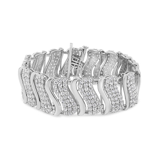 14K Gold 15.0 Cttw Diamond Chevron Wave 7.25" Inch Link Bracelet (J-K Color, I1-I2 Clarity)