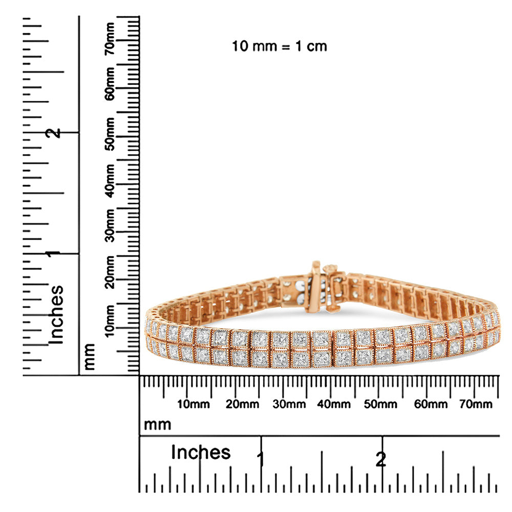 14K Rose Gold 3.0 Cttw Lab Grown Diamond Two Row Milgrain 7" Inch Tennis Bracelet (G-H Color, VS2-SI1 Clarity)