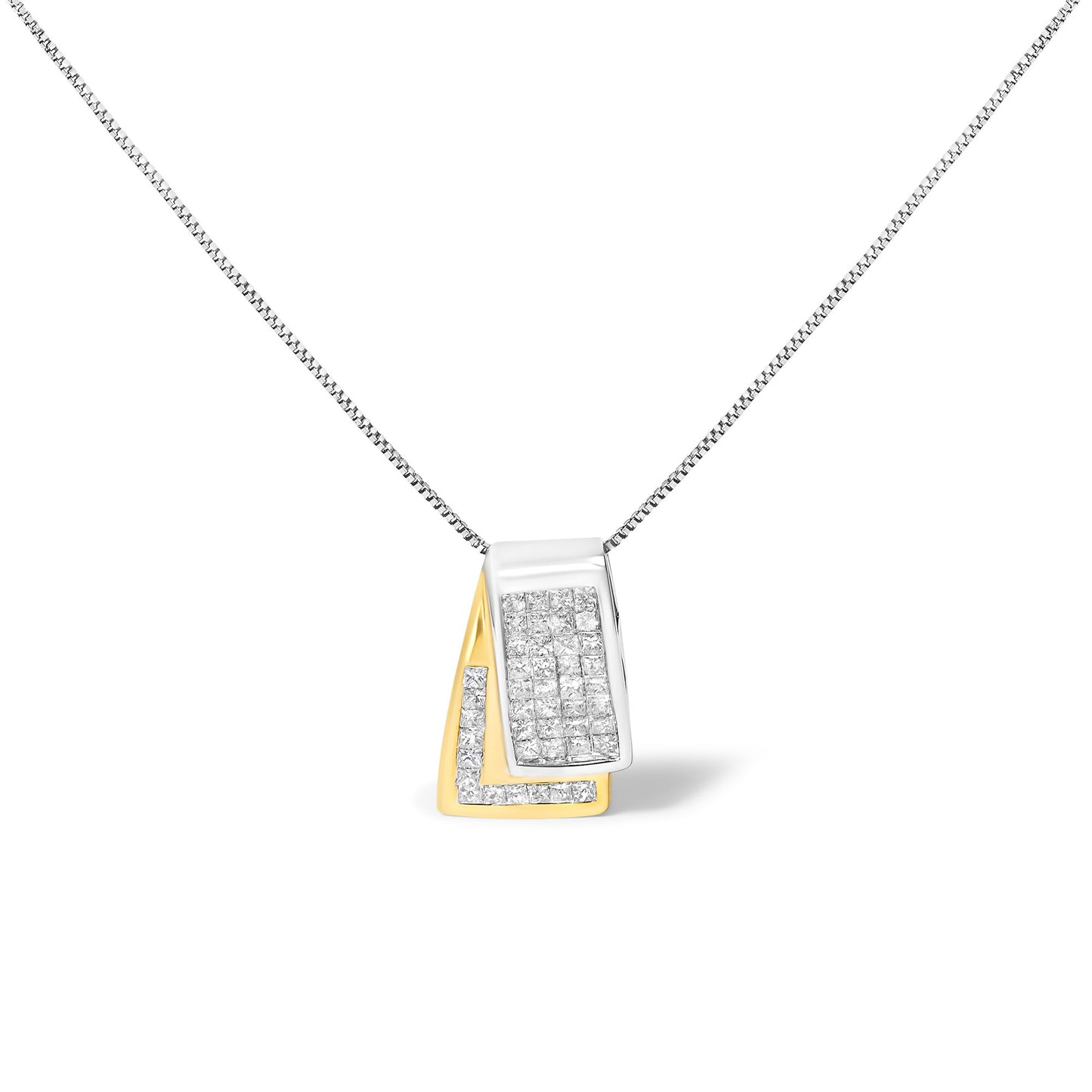 14K Gold 1.0 Cttw Princess Cut Diamond Two Tone Foldover Box Pendant 18' Box Chain Necklace (H-I Color, SI2-I1 Clarity)