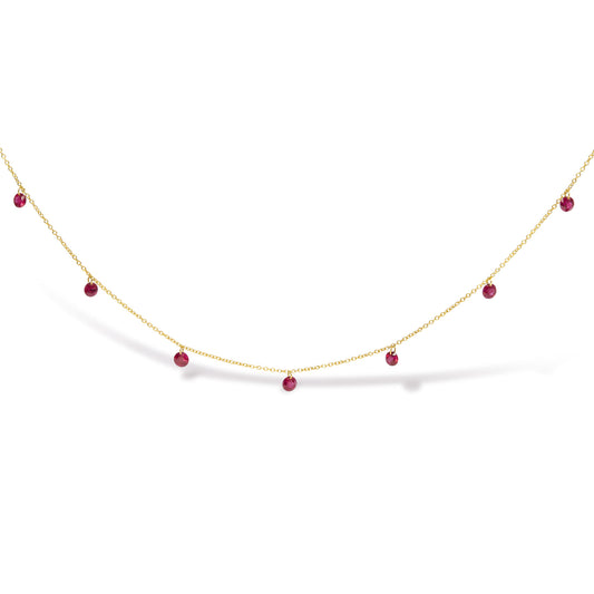 18K Yellow Gold Necklace 1 1/3 Cttw Dangling Red Ruby Drop 18" Chain Collar