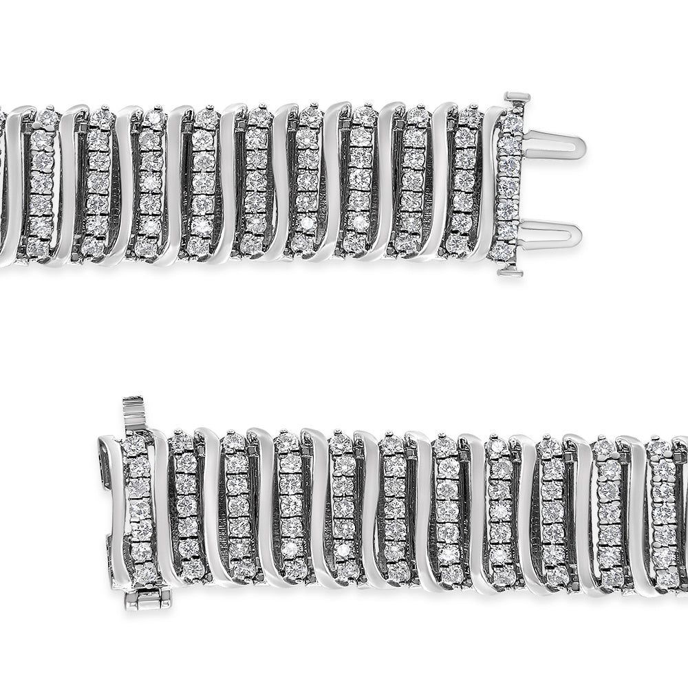 .925 Sterling Silver 8 1/2 Cttw Diamond 7 Row Chevron "S" Curved Link Tennis Bracelet (I-J color, I1-I2 clarity) - 7.25"