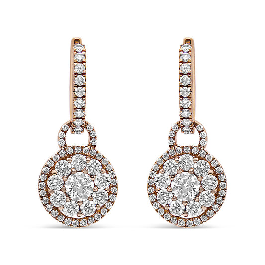 18K Rose Gold 1 1/2 Cttw Round Shaped Diamond Composite Drop and Dangle Leverback Earrings (F-G Color, VS1-VS2 Clarity)