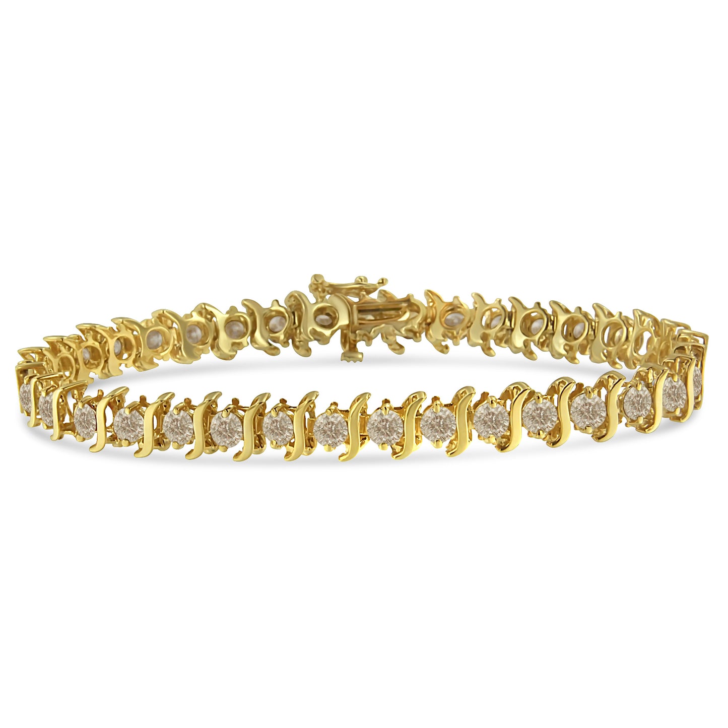 10K Yellow Gold Plated .925 Sterling Silver 7.0 cttw 2-Prong Set Round Brilliant Cut Diamond "S" Link Bracelet (J-K color, I1-I2 clarity) - 7"