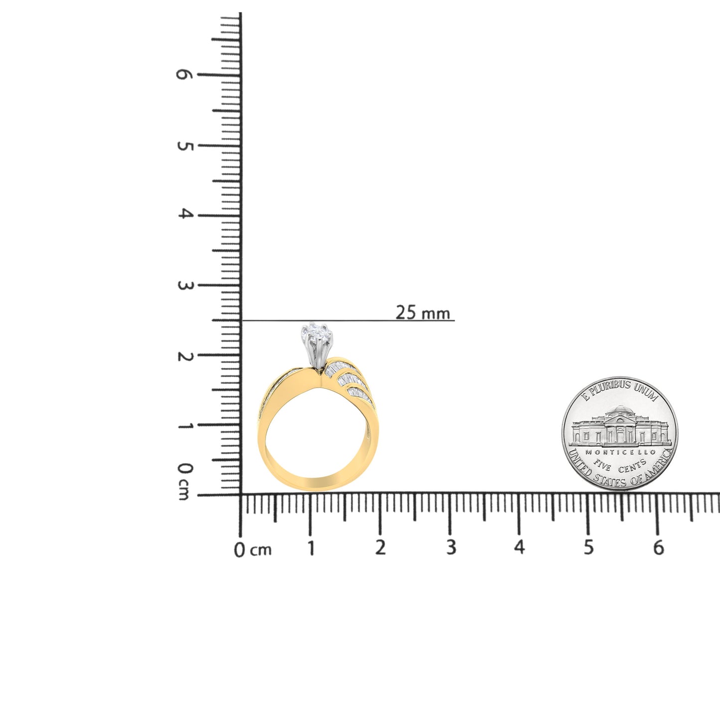 14K White and Yellow Gold 1 1/4 Cttw Pie and Baguette-Cut Diamond Marquise Shape Engagement Bypass Ring (H-I Color, VS1-VS2 Clarity) - Size 7