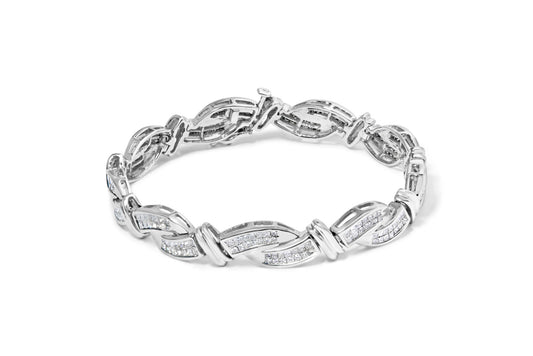 14K White Gold 4.0 Cttw Invisble Set Princess-Cut Diamond Wave Style Link Bracelet (H-I Color, SI2-I1 Clarity) - 7"