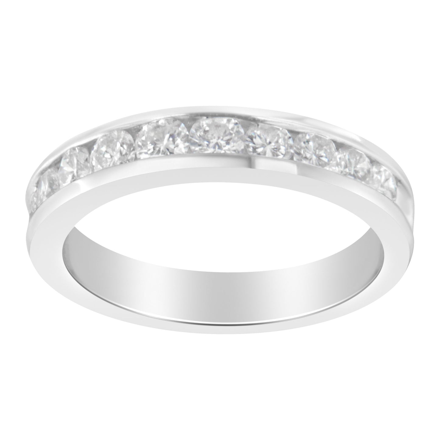 IGI Certified 1.0 Cttw Diamond 18K White Gold Channel-Set Half-Eternity Band Wedding Ring (E-F Color, I1-I2 Clarity)