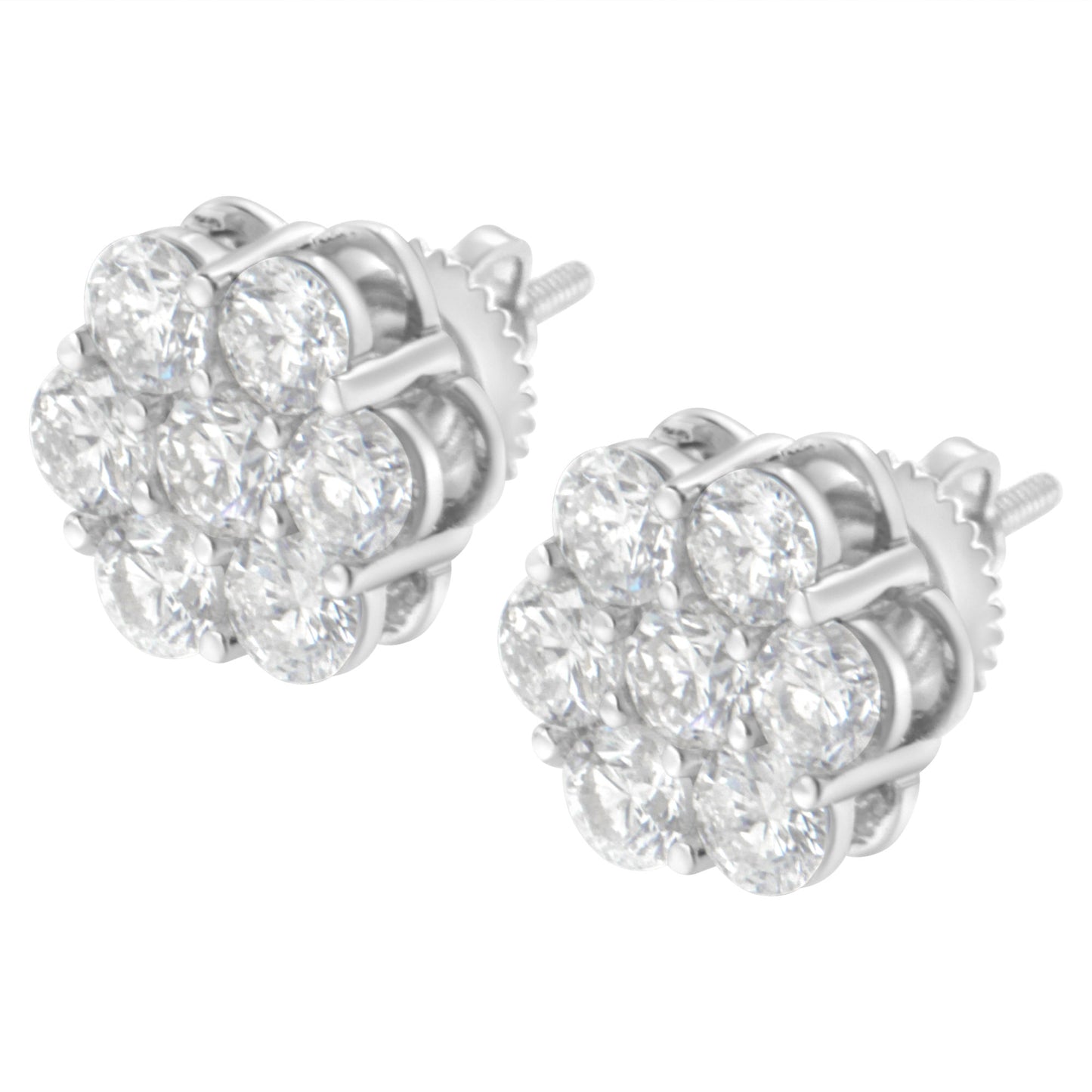 Sterling Silver 2 cttw Floral Composite 7 Stone Diamond Stud Earring (I-J, I1-I2)