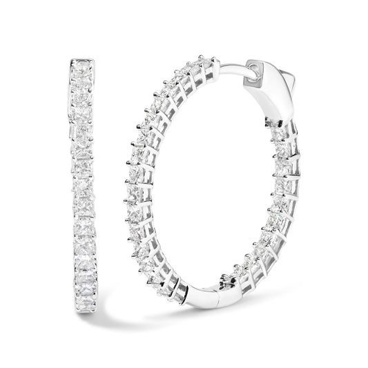 14K White Gold Natural Princess Cut Diamond Inside Out Hoop Earrings (G-H Color, SI2-I1 Clarity)